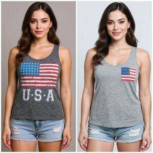 Fifth Sun Small USA Flag Gray Tank Top Bundle